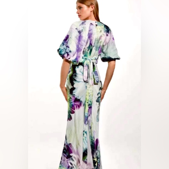 Karen Millen Multicolor Floral Maxi Dress w Puff Sleeves - Picture 2 of 13